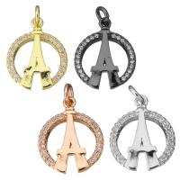 Cubic Zirconia Micro Pave Brass Pendant, Eiffel Tower, plated, micro pave cubic zirconia Approx 3mm 