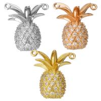 Cubic Zirconia Micro Pave Brass Pendant, Pineapple, plated, micro pave cubic zirconia & double-hole Approx 1mm 