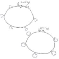 Edelstahl Charm Armband, mit Verlängerungskettchen von 1Inch, versilbert, Armband  Bettelarmband & Oval-Kette & verschiedene Stile für Wahl & für Frau, Länge:ca. 7 ZollInch, verkauft von Strang