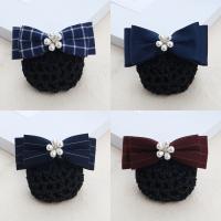 Polyester Hair Jewelry Flower, with Plastic Pearl & Iron & Zinc Alloy, gold color plated & for woman & with ribbon bowknot decoration & with rhinestone 