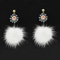 Cupronickel Drop Earring, with Plush & Acrylic, sterling silver post pin, silver color plated, for woman, white 