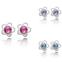 laiton boucle d oreille dormeuse, avec CRYSTALLIZED™, fleur, Plaqué de platine, pour femme & facettes, plus de couleurs à choisir, protéger l'environnement, sans nickel, plomb et cadmium, 5.5mm, Vendu par paire