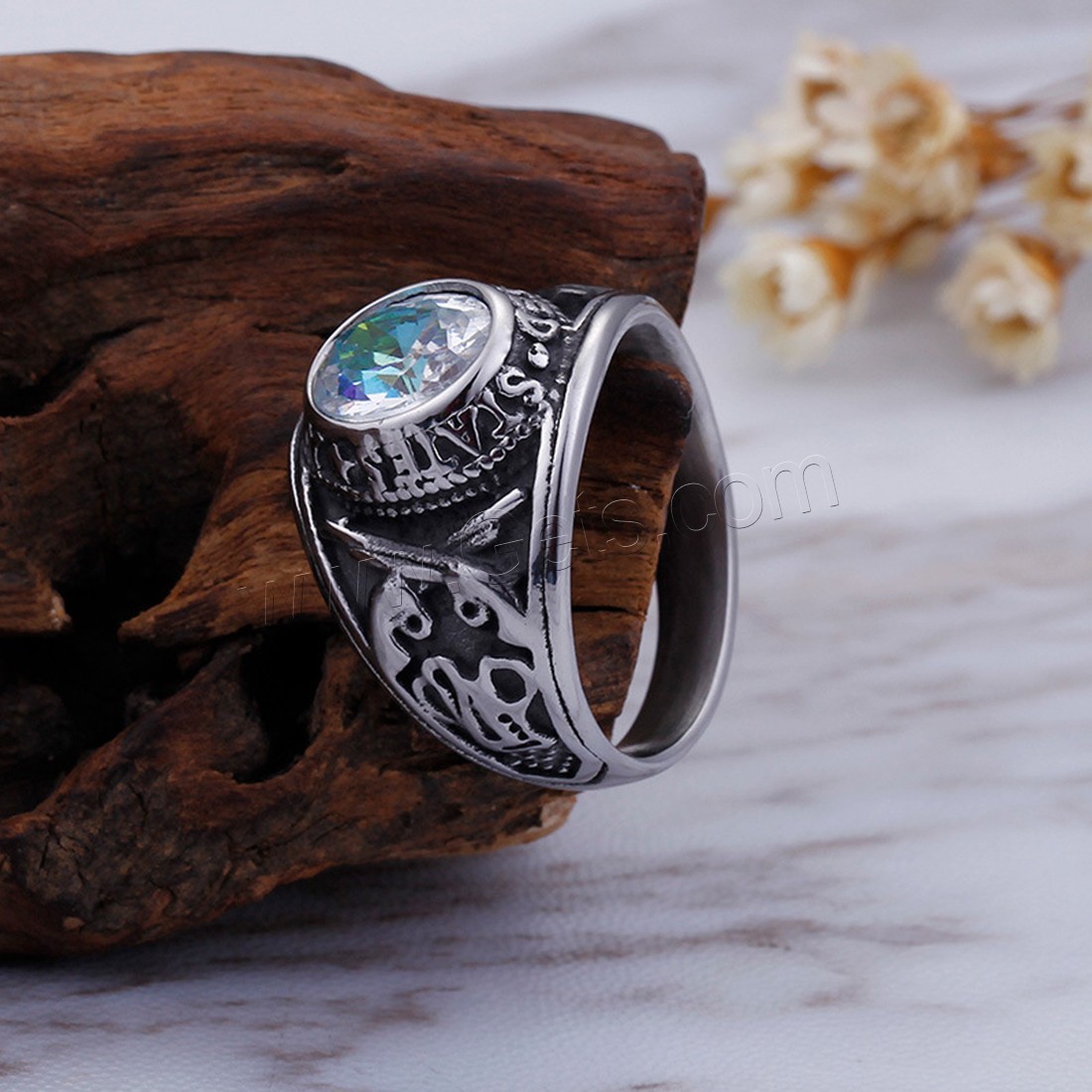 Cubic Zirconia Stainless Steel Finger Ring, Titanium Steel, Unisex & different size for choice & with cubic zirconia & blacken, more colors for choice, 18mm, Sold By PC