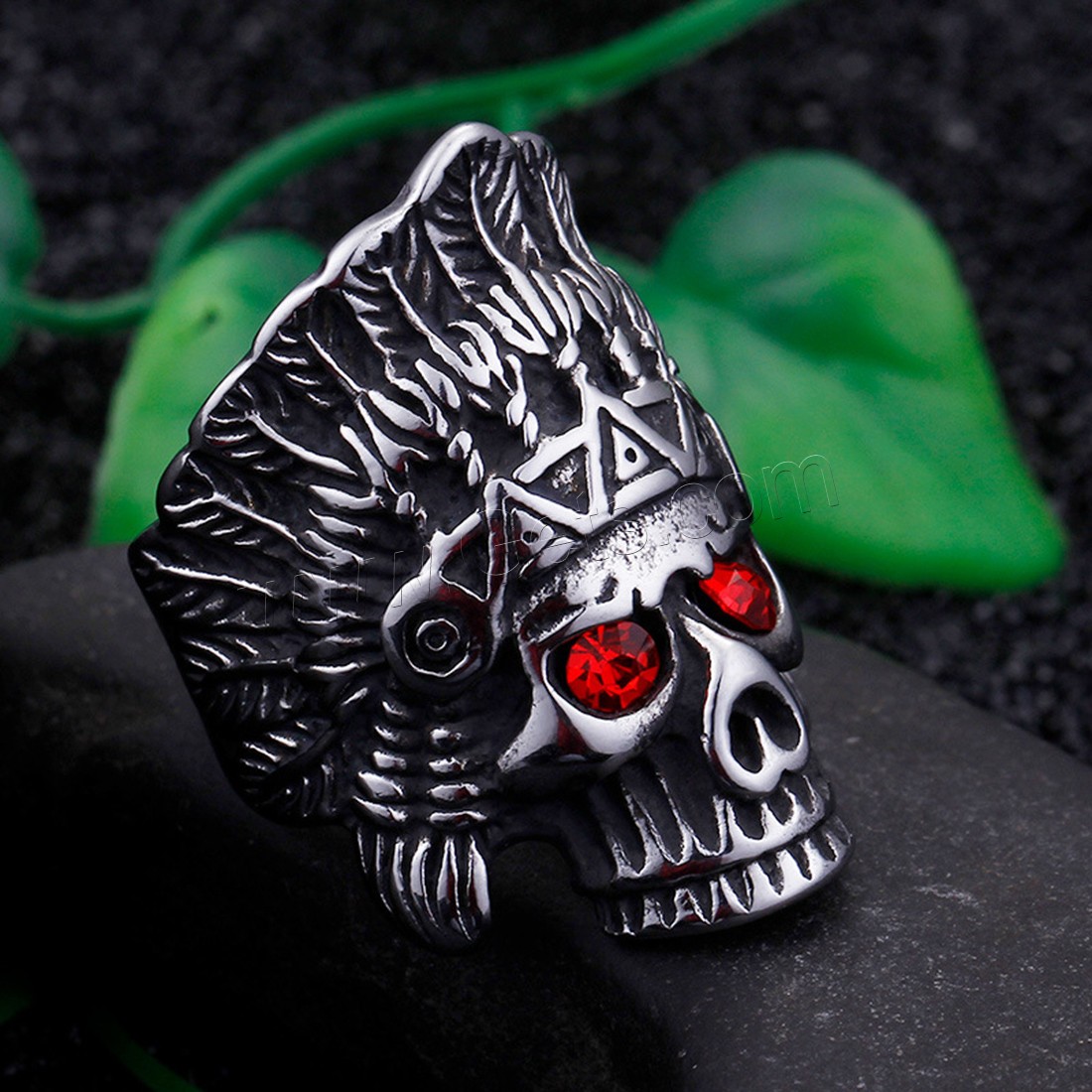 Rhinestone Stainless Steel Finger Ring, Titanium Steel, Skull, different size for choice & for man & with rhinestone & blacken, more colors for choice, 8mm, Sold By PC