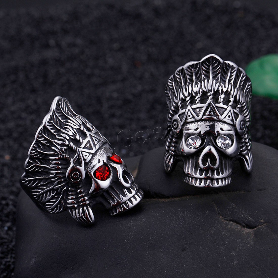 Rhinestone Stainless Steel Finger Ring, Titanium Steel, Skull, different size for choice & for man & with rhinestone & blacken, more colors for choice, 8mm, Sold By PC