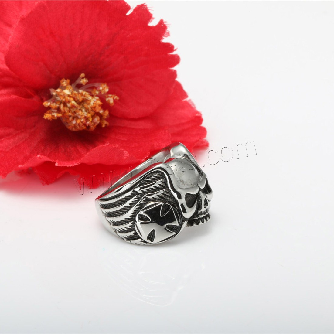 Titanium Steel Finger Ring, Skull, polished, different size for choice & for man & blacken, 18mm, Sold By PC