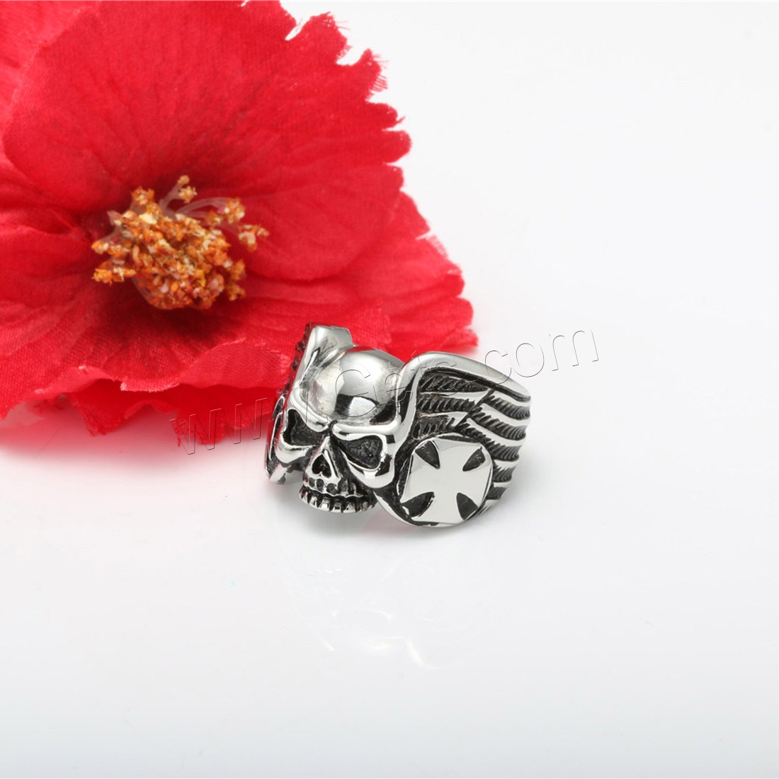 Titanium Steel Finger Ring, Skull, polished, different size for choice & for man & blacken, 18mm, Sold By PC