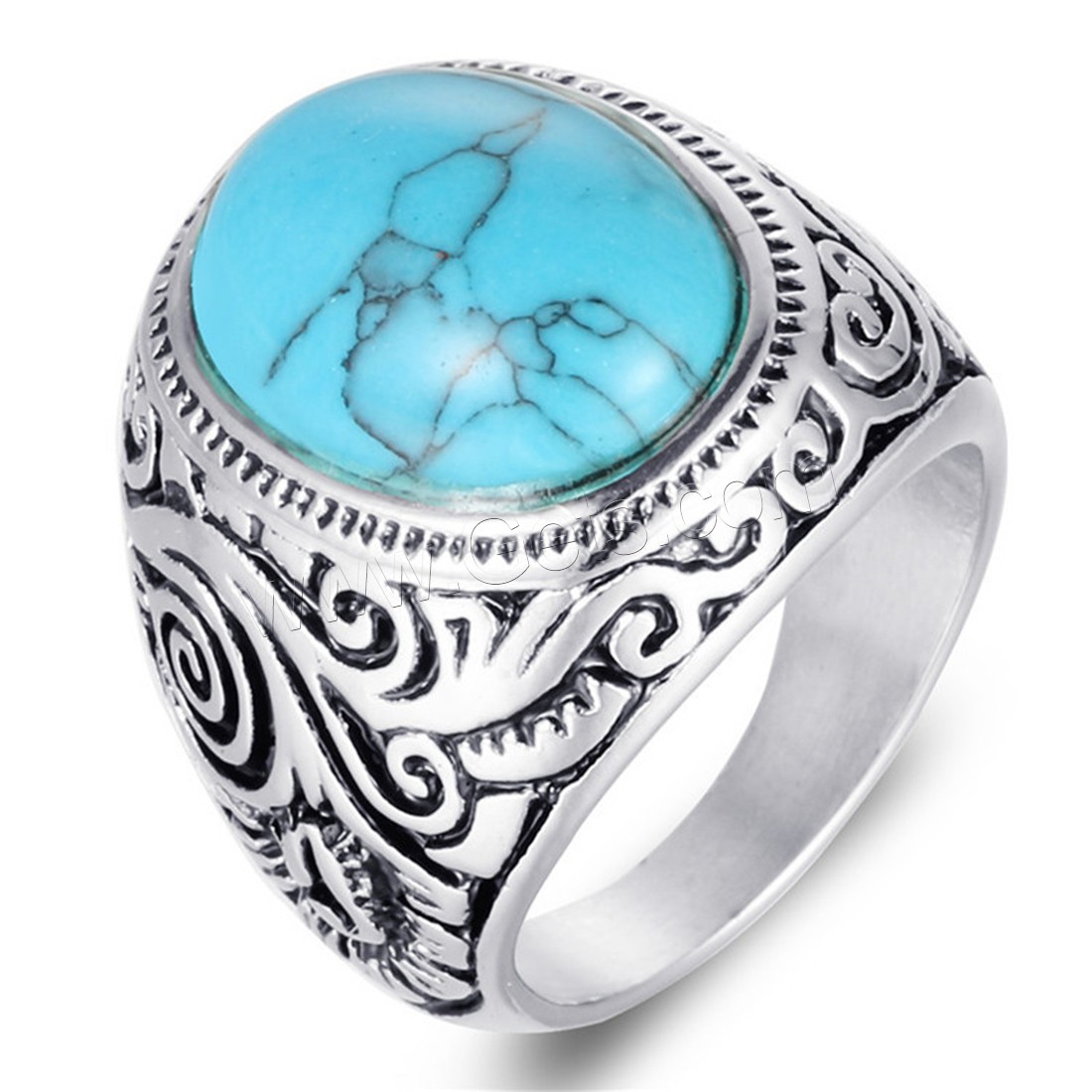 Bague Unisex, Acier titane, avec turquoise, poli, unisexe & normes différentes pour le choix & noircir, 12mm, Vendu par PC