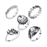 Fashion Zinc Alloy Jewelry Sets, finger ring, with Glass, antique silver color plated, for woman, lead & cadmium free, 17-18mm, US Ring 