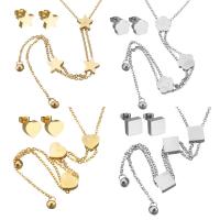 Fashion Stainless Steel Jewelry Sets, earring & necklace, with 2Inch extender chain, plated, oval chain & for woman Approx 20 Inch 