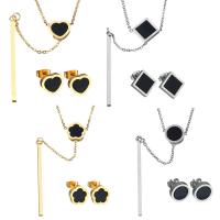 Parures de bijoux résine, acier inoxydable, boucle d'oreille & collier, avec résine, Placage, chaîne ovale & styles différents pour le choix & pour femme Environ 18 pouce, Vendu par fixé