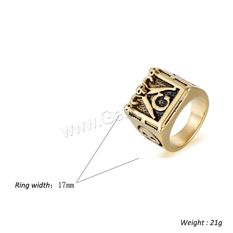 Titanium Steel Finger Ring, gold color plated, polished & different size for choice & for man & blacken, 17mm, Sold By PC