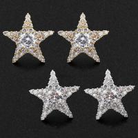 Brass Stud Earring, Star, plated, micro pave cubic zirconia & for woman nickel, lead & cadmium free 