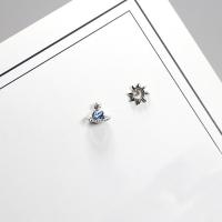 asymmetrische Ohrringe, 925 Sterling Silber, Sonne, platiniert, hypoallergenic & für Frau & mit kubischem Zirkonia, 8x8mm, verkauft von Paar