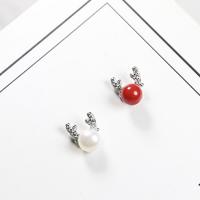 arete de concha de mar del sur, plata de ley 925, con Shell Pearl, Cornamentas, hipo alérgico & para mujer, más colores para la opción, 7x8mm, Vendido por Par