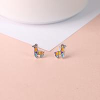 Sterling Silver Stud Earring, argent sterling 925, Girafe, hypo allergique & pour femme & émail Vendu par paire