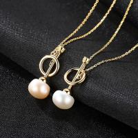 Freshwater Pearl Brass Necklace, with Freshwater Pearl, with 5cm extender chain, gold color plated, oval chain & for woman nickel, lead & cadmium free Approx 15.5 Inch 