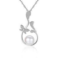 Freshwater Pearl Brass Necklace, with Freshwater Pearl, with 5cm extender chain, plated, Singapore chain & for woman & with cubic zirconia nickel, lead & cadmium free Approx 15.5 Inch 