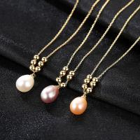 Freshwater Pearl Brass Necklace, with Freshwater Pearl, with 5cm extender chain, gold color plated, oval chain & for woman nickel, lead & cadmium free Approx 15.5 Inch 