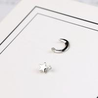 asymmetrische Ohrringe, 925 Sterling Silber, Mond und Sterne, platiniert, hypoallergenic & für Frau, 5x6mm, 7x8mm, verkauft von Paar