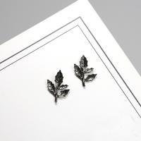 Sterling Silver Stud Earring, 925 Sterling Silver, Leaf, plumbum black color plated, hypo allergic & for woman 