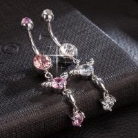 Brass Piercing Barbell, with Stainless Steel, platinum plated, with cubic zirconia & faceted nickel, lead & cadmium free 