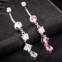 Brass Piercing Barbell, with Stainless Steel, platinum plated, with cubic zirconia & faceted nickel, lead & cadmium free 