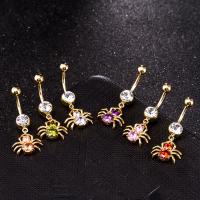 brass piercing barbell, metal, con acero inoxidable, Araña, chapado en oro real, con circonia cúbica & facetas, más colores para la opción, libre de níquel, plomo & cadmio, 16x38mm, Vendido por UD