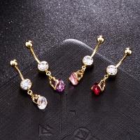 Brass Piercing Barbell, with Stainless Steel, real gold plated, with cubic zirconia & faceted nickel, lead & cadmium free 