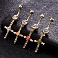 brass piercing barbell, metal, con acero inoxidable, Cruces, chapado en oro real, con circonia cúbica & facetas, más colores para la opción, libre de níquel, plomo & cadmio, 16x48mm, Vendido por UD