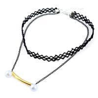 lacet Collier Tour de cou, avec Plastique ABS perle, pour femme, noire, 300mm Environ 11 pouce, Vendu par brin