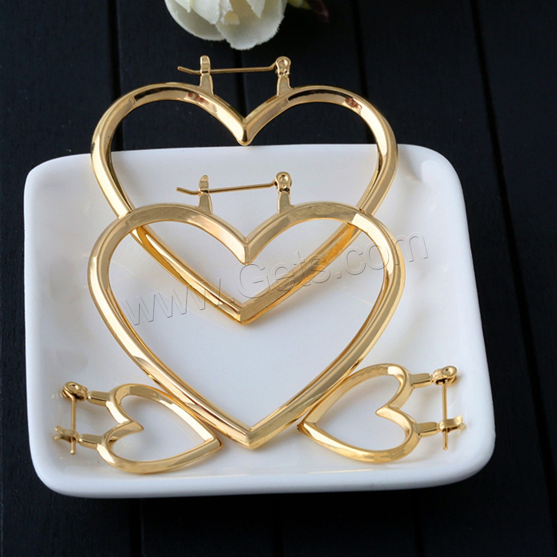 Stainless Steel Drop Earring, Heart, real gold plated, different size for choice & for woman, Sold By Pair