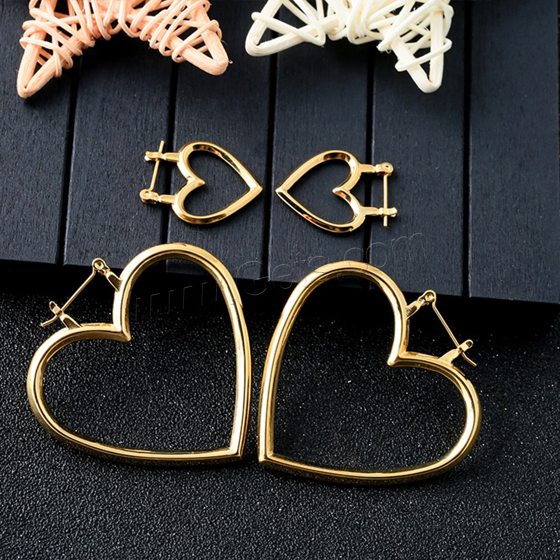 Stainless Steel Drop Earring, Heart, real gold plated, different size for choice & for woman, Sold By Pair