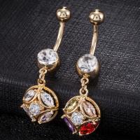 Brass Piercing Barbell, with Stainless Steel, real gold plated, with cubic zirconia & faceted nickel, lead & cadmium free 