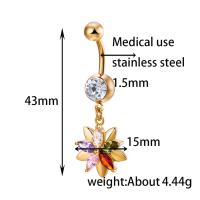 Bagues et accessoires Nombril, laiton, avec acier inoxydable, fleur, Plaqué d'or, avec zircone cubique & facettes, plus de couleurs à choisir, protéger l'environnement, sans nickel, plomb et cadmium Vendu par PC