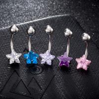 brass piercing barbell, metal, con acero inoxidable, Estrella, chapado en platina real, para  los niños & con circonia cúbica & facetas, más colores para la opción, libre de níquel, plomo & cadmio, 8x20mm, Vendido por UD