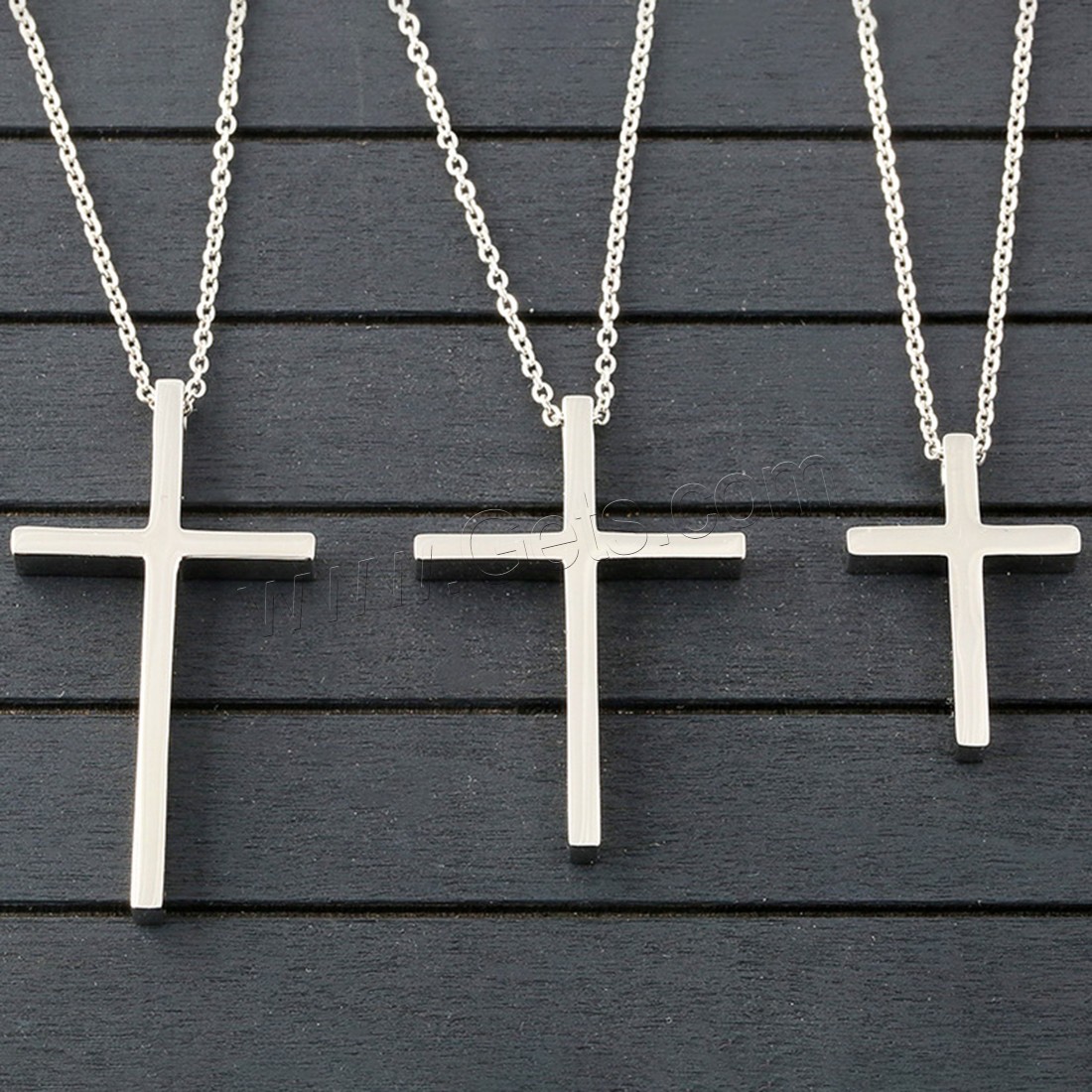 Stainless Steel Sweater Chain Necklace, Cross, different size for choice & oval chain & for woman, original color, Length:Approx 17.7 Inch, Sold By Strand