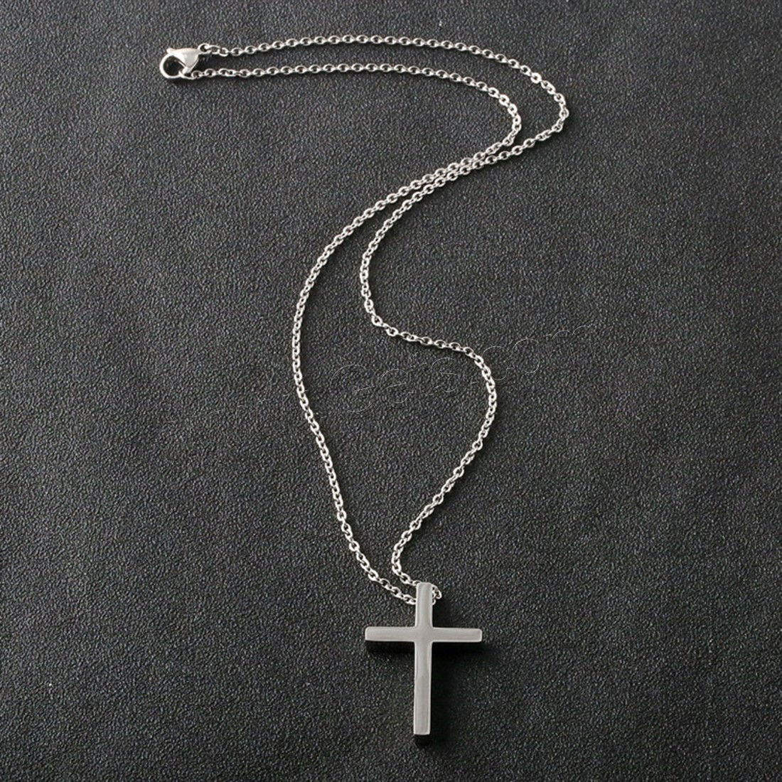 Stainless Steel Sweater Chain Necklace, Cross, different size for choice & oval chain & for woman, original color, Length:Approx 17.7 Inch, Sold By Strand