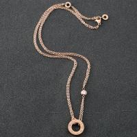 Collier en acier inoxydable Pull, beignet, Plaqué d'or rose, chaîne ovale & pour femme & avec strass & 2 fils  Environ 17.3 pouce, Vendu par brin