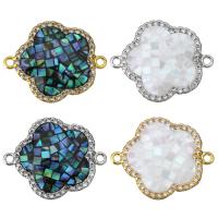 Shell Jewelry Connector, Brass, with White Shell & Abalone Shell, Flower, plated & micro pave cubic zirconia & epoxy gel & 1/1 loop Approx 1.5mm 