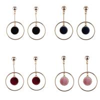 Zinc Alloy Leverback Earring, with Plush, brass post pin, gold color plated, for woman 