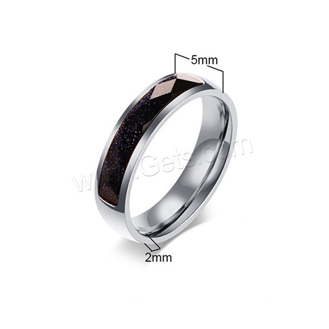 acero inoxidable anillo, con arena dorada azul, chapado, diverso tamaño para la opción & para hombre, más colores para la opción, 5x2mm, Vendido por UD