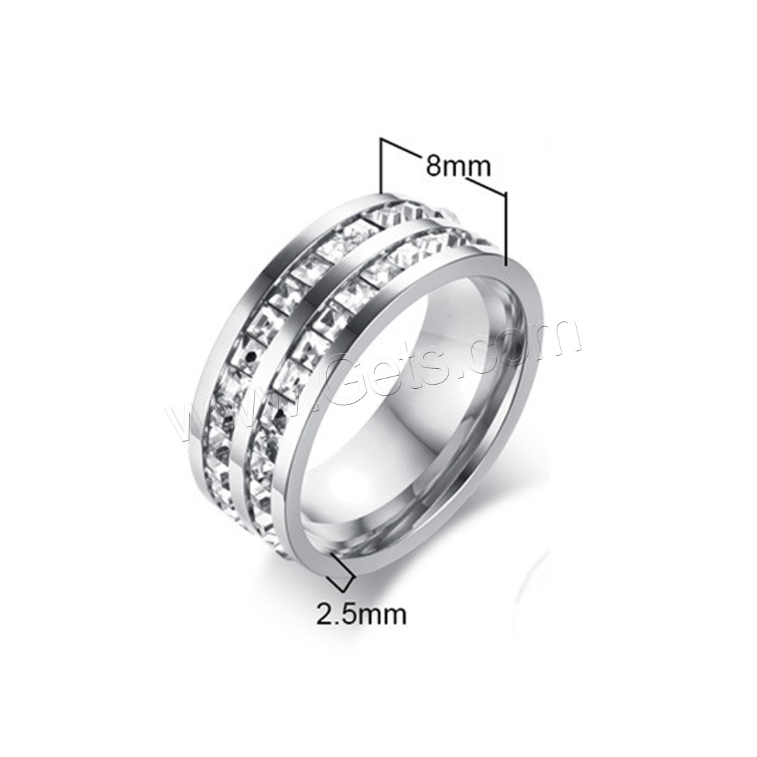 acier inoxydable bague, Placage, unisexe & normes différentes pour le choix & avec strass, plus de couleurs à choisir, 8x2.5mm, Vendu par PC