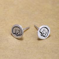 Sterling Silver Stud Earring, 925 Sterling Silver, with dog pattern & for woman & enamel, 9mm 