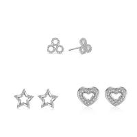 Sterling Silver Stud Earring, 925 Sterling Silver, stainless steel post pin, silver color plated & for woman & with cubic zirconia 