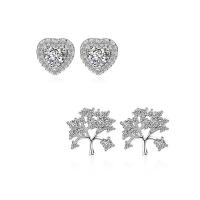 Sterling Silver Stud Earring, 925 Sterling Silver, stainless steel post pin, silver color plated & for woman & with cubic zirconia 