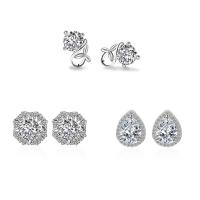 Sterling Silver Stud Earring, Zinc Alloy, stainless steel post pin, silver color plated & for woman & with cubic zirconia 