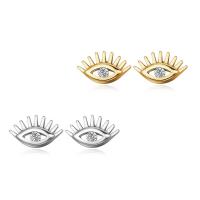 Sterling Silver Stud Earring, 925 Sterling Silver, stainless steel post pin, Eye, plated, for woman & with cubic zirconia 