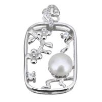 Cultured Pearl Sterling Silver Pendants, 925 Sterling Silver, with Freshwater Pearl, micro pave cubic zirconia Approx 