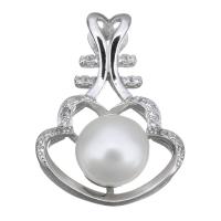 Cultured Pearl Sterling Silver Pendants, 925 Sterling Silver, with Freshwater Pearl, micro pave cubic zirconia Approx 